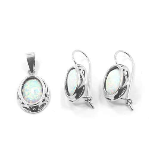 Ezüst medál és fülbevaló szett opál kővel 75051